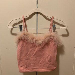 PINK FEATHER TRIM TANK!